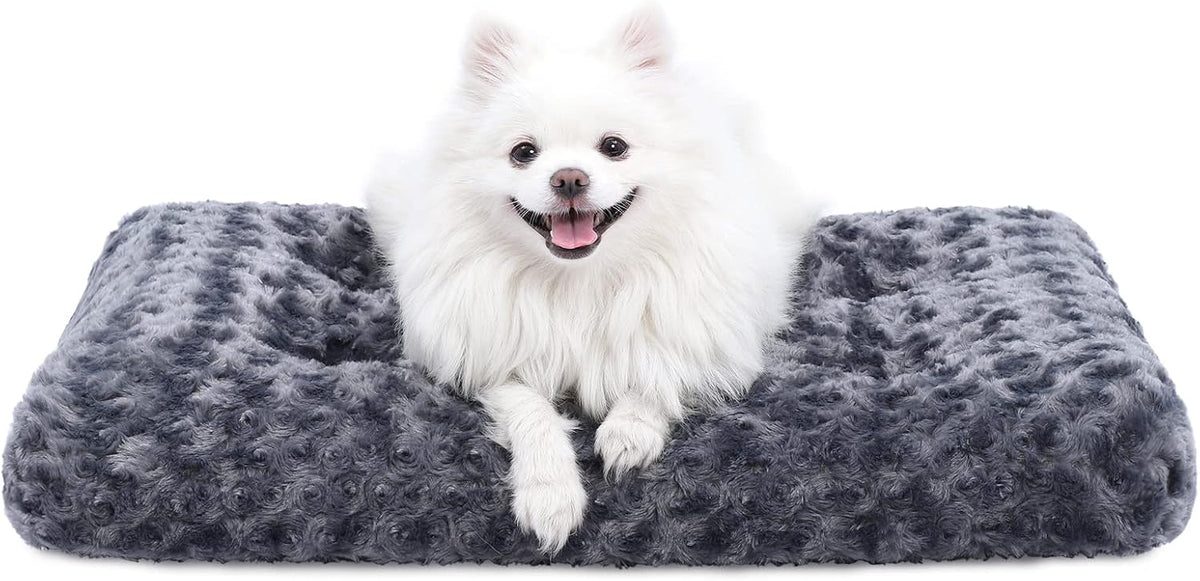 KSIIA Washable Dog Bed Medium Size Dog Crate Bed Plush Pet Mat 35"x23" Gray | Deluxe Plush Comfy Kennel Pad, Anti-Slip Bottom,Deep Sleeping Mat for Medium Dogs,Machine Washable for Easy Cleaning