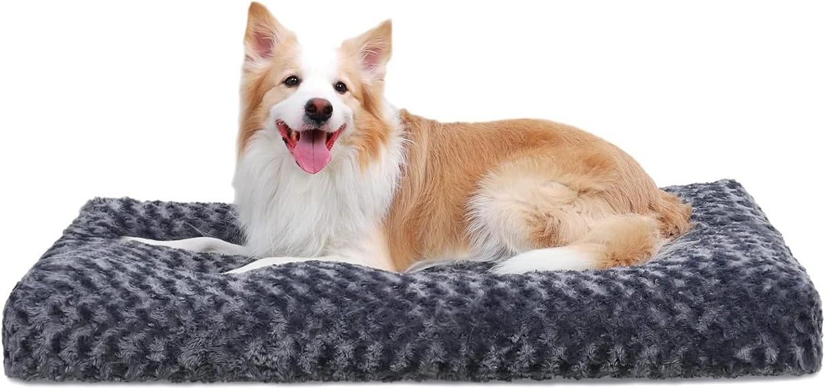 KSIIA Washable Dog Bed Medium Size Dog Crate Bed Plush Pet Mat 35"x23" Gray | Deluxe Plush Comfy Kennel Pad, Anti-Slip Bottom,Deep Sleeping Mat for Medium Dogs,Machine Washable for Easy Cleaning