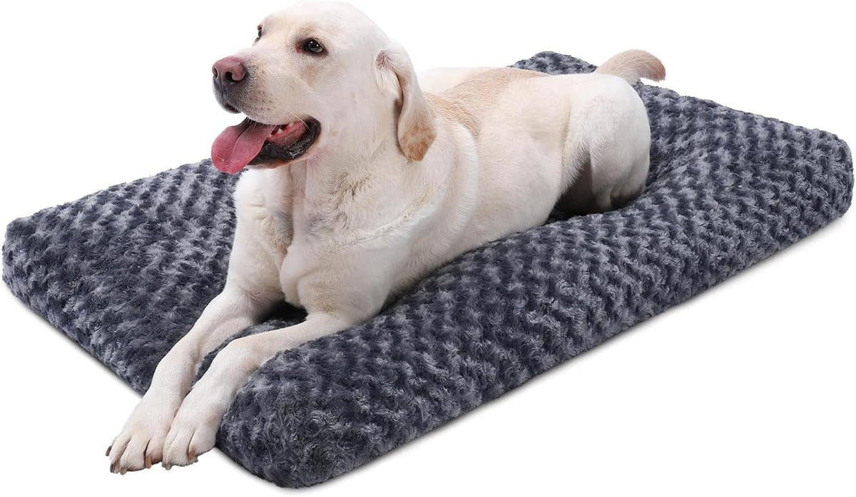 KSIIA Washable Dog Bed Medium Size Dog Crate Bed Plush Pet Mat 35"x23" Gray | Deluxe Plush Comfy Kennel Pad, Anti-Slip Bottom,Deep Sleeping Mat for Medium Dogs,Machine Washable for Easy Cleaning