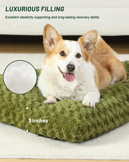 KSIIA Washable Dog Bed Medium Size Dog Crate Bed Plush Pet Mat 35"x23" Gray | Deluxe Plush Comfy Kennel Pad, Anti-Slip Bottom,Deep Sleeping Mat for Medium Dogs,Machine Washable for Easy Cleaning