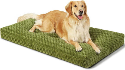 KSIIA Washable Dog Bed Medium Size Dog Crate Bed Plush Pet Mat 35"x23" Gray | Deluxe Plush Comfy Kennel Pad, Anti-Slip Bottom,Deep Sleeping Mat for Medium Dogs,Machine Washable for Easy Cleaning