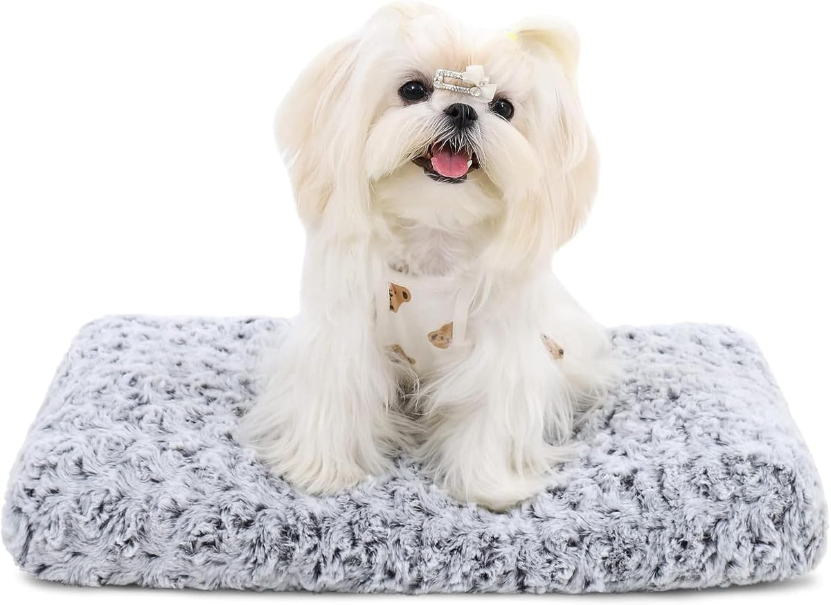 KSIIA Washable Dog Bed Medium Size Dog Crate Bed Plush Pet Mat 35"x23" Gray | Deluxe Plush Comfy Kennel Pad, Anti-Slip Bottom,Deep Sleeping Mat for Medium Dogs,Machine Washable for Easy Cleaning