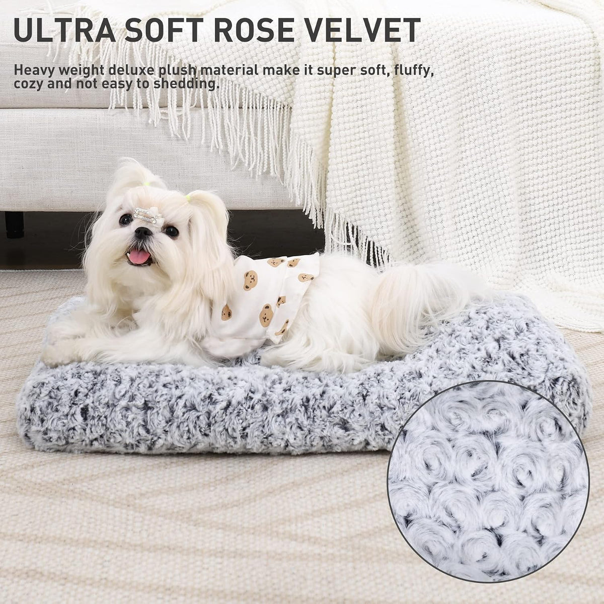 KSIIA Washable Dog Bed Medium Size Dog Crate Bed Plush Pet Mat 35"x23" Gray | Deluxe Plush Comfy Kennel Pad, Anti-Slip Bottom,Deep Sleeping Mat for Medium Dogs,Machine Washable for Easy Cleaning