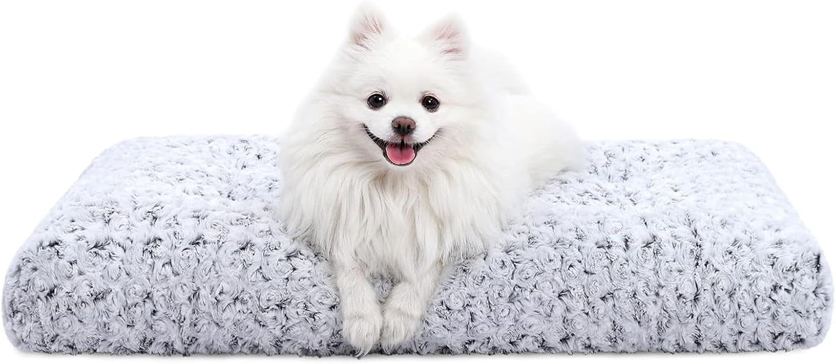 KSIIA Washable Dog Bed Medium Size Dog Crate Bed Plush Pet Mat 35"x23" Gray | Deluxe Plush Comfy Kennel Pad, Anti-Slip Bottom,Deep Sleeping Mat for Medium Dogs,Machine Washable for Easy Cleaning