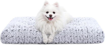 KSIIA Washable Dog Bed Medium Size Dog Crate Bed Plush Pet Mat 35"x23" Gray | Deluxe Plush Comfy Kennel Pad, Anti-Slip Bottom,Deep Sleeping Mat for Medium Dogs,Machine Washable for Easy Cleaning