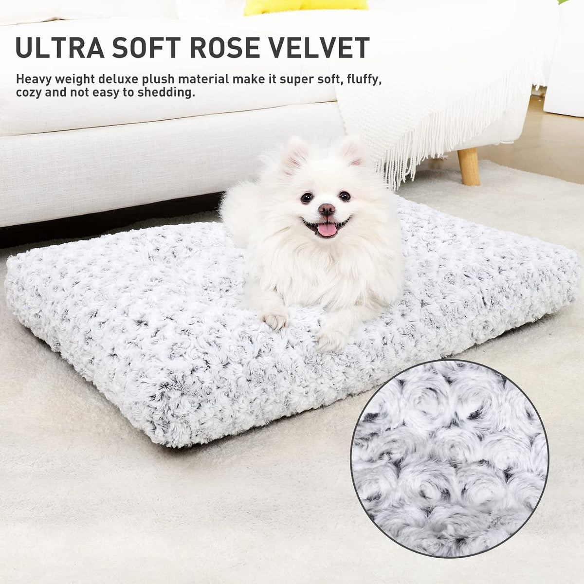 KSIIA Washable Dog Bed Medium Size Dog Crate Bed Plush Pet Mat 35"x23" Gray | Deluxe Plush Comfy Kennel Pad, Anti-Slip Bottom,Deep Sleeping Mat for Medium Dogs,Machine Washable for Easy Cleaning