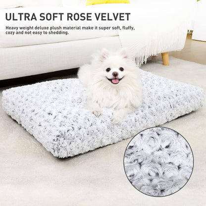 KSIIA Washable Dog Bed Medium Size Dog Crate Bed Plush Pet Mat 35"x23" Gray | Deluxe Plush Comfy Kennel Pad, Anti-Slip Bottom,Deep Sleeping Mat for Medium Dogs,Machine Washable for Easy Cleaning