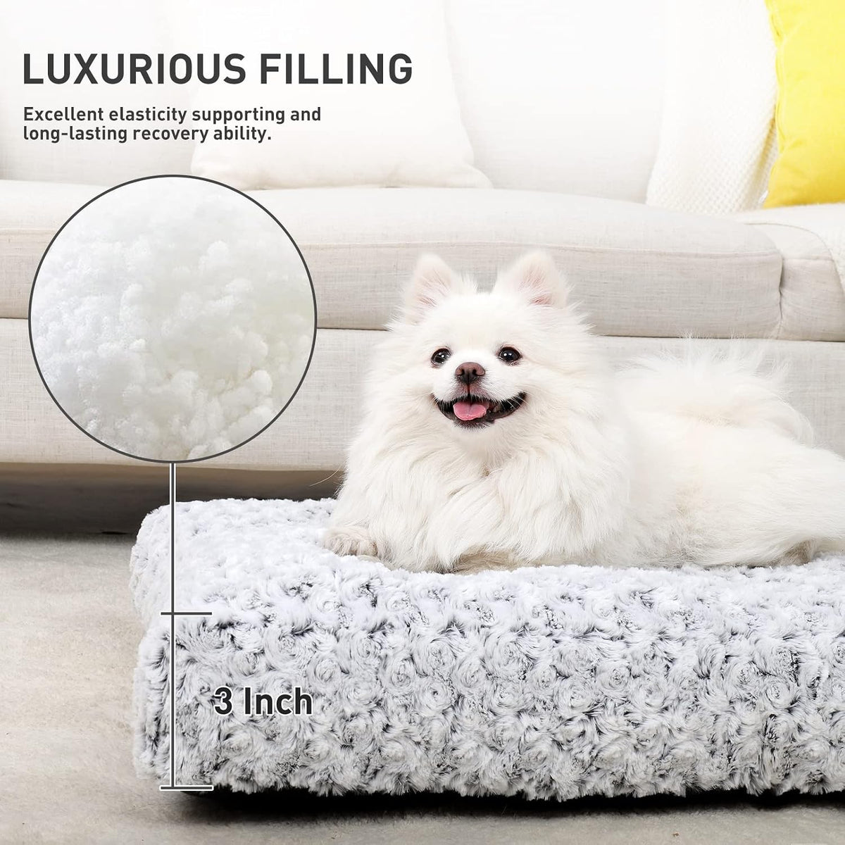 KSIIA Washable Dog Bed Medium Size Dog Crate Bed Plush Pet Mat 35"x23" Gray | Deluxe Plush Comfy Kennel Pad, Anti-Slip Bottom,Deep Sleeping Mat for Medium Dogs,Machine Washable for Easy Cleaning