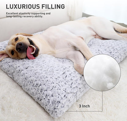 KSIIA Washable Dog Bed Medium Size Dog Crate Bed Plush Pet Mat 35"x23" Gray | Deluxe Plush Comfy Kennel Pad, Anti-Slip Bottom,Deep Sleeping Mat for Medium Dogs,Machine Washable for Easy Cleaning