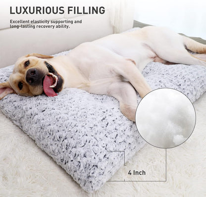 KSIIA Washable Dog Bed Medium Size Dog Crate Bed Plush Pet Mat 35"x23" Gray | Deluxe Plush Comfy Kennel Pad, Anti-Slip Bottom,Deep Sleeping Mat for Medium Dogs,Machine Washable for Easy Cleaning