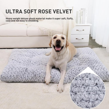 KSIIA Washable Dog Bed Medium Size Dog Crate Bed Plush Pet Mat 35"x23" Gray | Deluxe Plush Comfy Kennel Pad, Anti-Slip Bottom,Deep Sleeping Mat for Medium Dogs,Machine Washable for Easy Cleaning