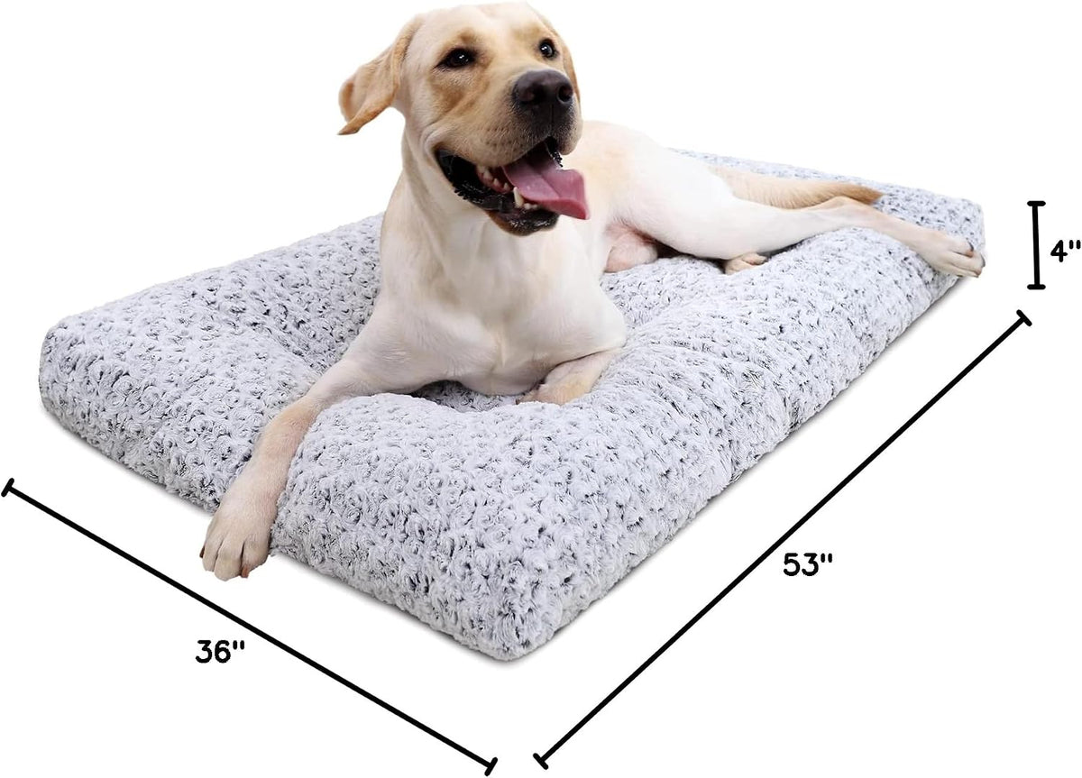 KSIIA Washable Dog Bed Medium Size Dog Crate Bed Plush Pet Mat 35"x23" Gray | Deluxe Plush Comfy Kennel Pad, Anti-Slip Bottom,Deep Sleeping Mat for Medium Dogs,Machine Washable for Easy Cleaning