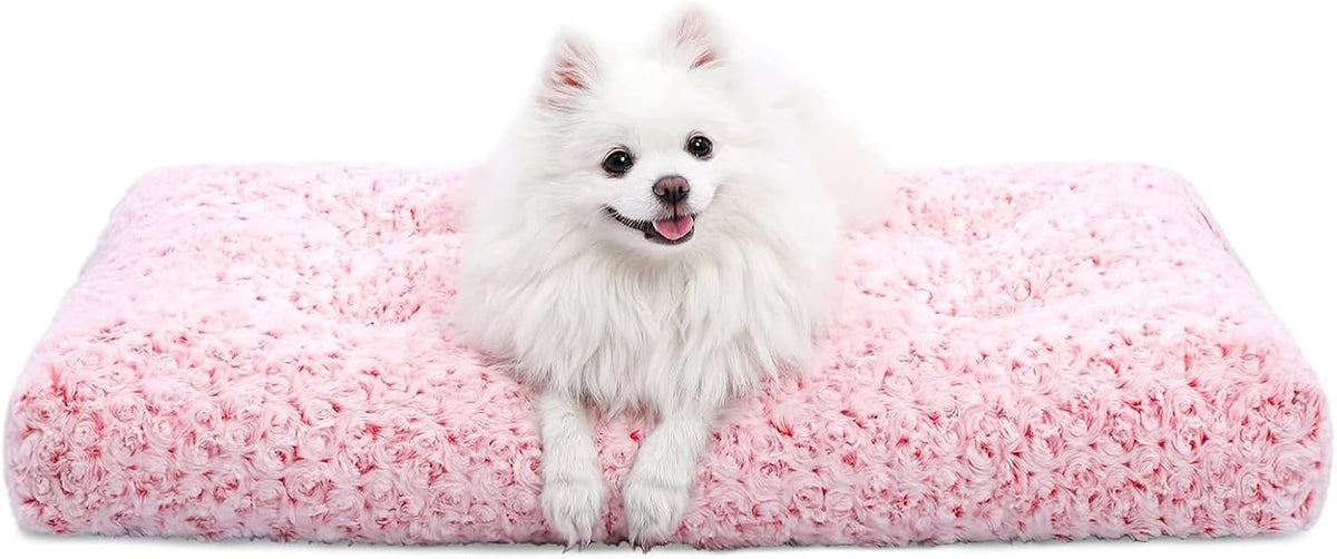 KSIIA Washable Dog Bed Medium Size Dog Crate Bed Plush Pet Mat 35"x23" Gray | Deluxe Plush Comfy Kennel Pad, Anti-Slip Bottom,Deep Sleeping Mat for Medium Dogs,Machine Washable for Easy Cleaning