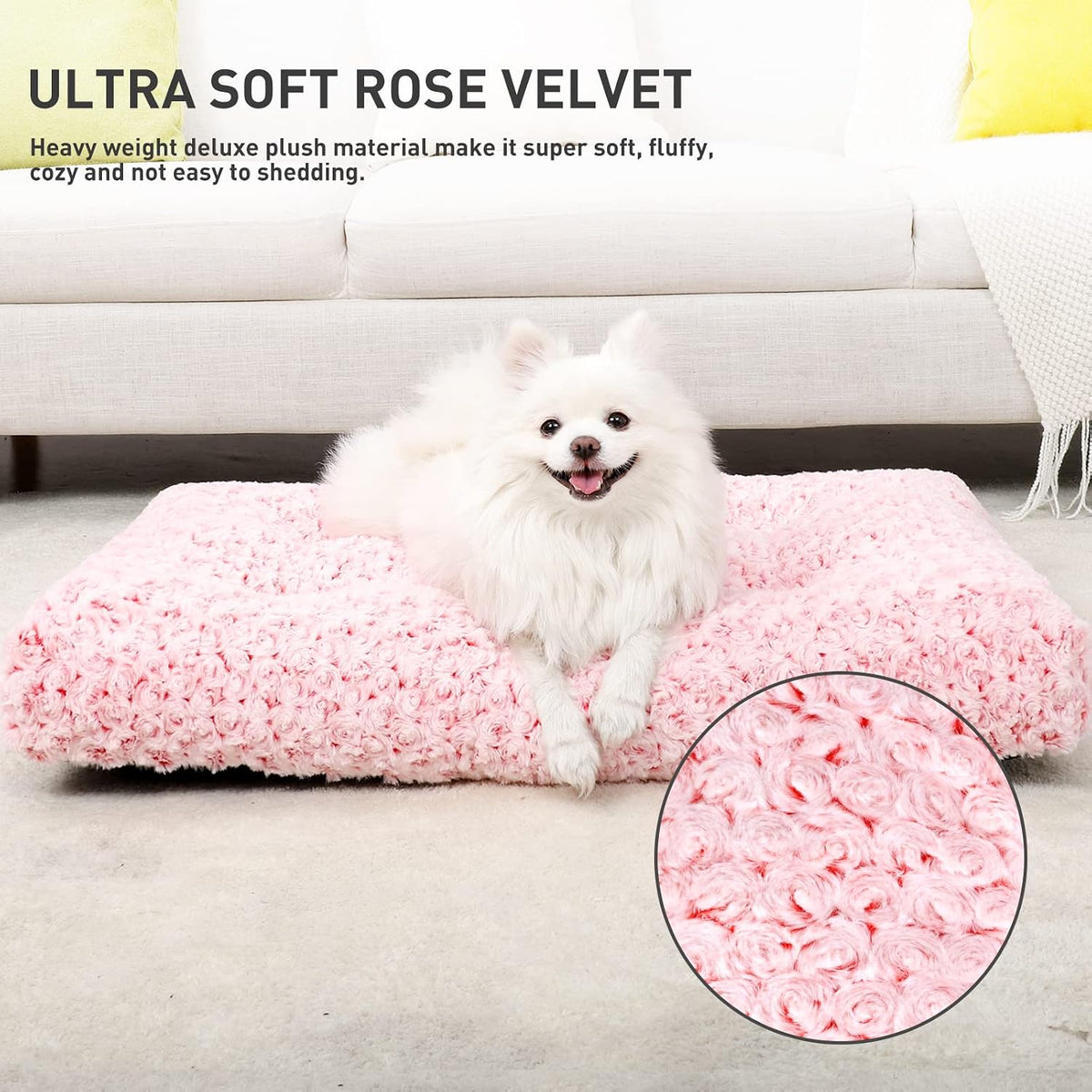 KSIIA Washable Dog Bed Medium Size Dog Crate Bed Plush Pet Mat 35"x23" Gray | Deluxe Plush Comfy Kennel Pad, Anti-Slip Bottom,Deep Sleeping Mat for Medium Dogs,Machine Washable for Easy Cleaning
