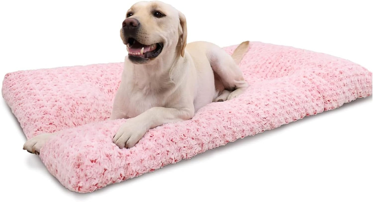 KSIIA Washable Dog Bed Medium Size Dog Crate Bed Plush Pet Mat 35"x23" Gray | Deluxe Plush Comfy Kennel Pad, Anti-Slip Bottom,Deep Sleeping Mat for Medium Dogs,Machine Washable for Easy Cleaning