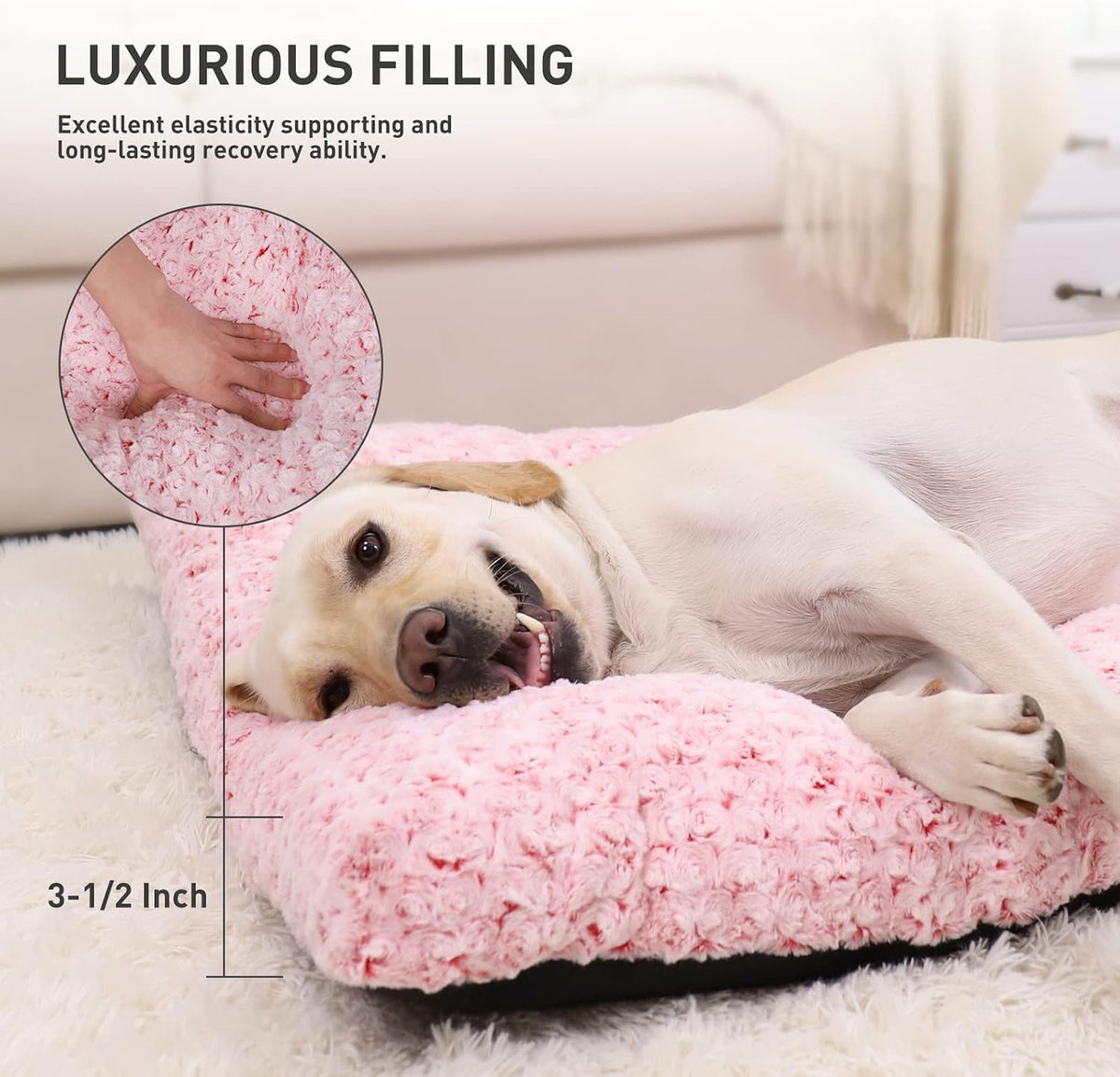 KSIIA Washable Dog Bed Medium Size Dog Crate Bed Plush Pet Mat 35"x23" Gray | Deluxe Plush Comfy Kennel Pad, Anti-Slip Bottom,Deep Sleeping Mat for Medium Dogs,Machine Washable for Easy Cleaning