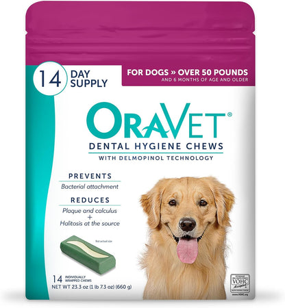 Dental Chews for Dogs, Oral Care and Hygiene Chews (Large Dogs, Over 50 lbs.) Pink Pouch, (Pack of 1)