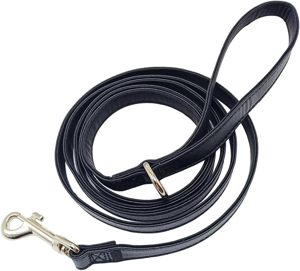 Leather Dog Leash 6 FT, Soft and Strong 5/8 Inch Dog Leather Leash with Extra D-Ring for Waste Bags and Sturdy Clip, Dogs Training Lead for Medium and Small Dogs Walking (Black)
