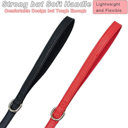 Leather Dog Leash 6 FT, Soft and Strong 5/8 Inch Dog Leather Leash with Extra D-Ring for Waste Bags and Sturdy Clip, Dogs Training Lead for Medium and Small Dogs Walking (Black)