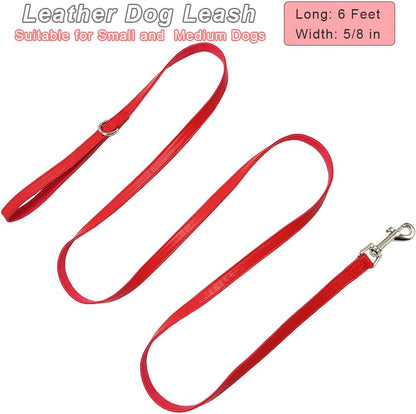 Leather Dog Leash 6 FT, Soft and Strong 5/8 Inch Dog Leather Leash with Extra D-Ring for Waste Bags and Sturdy Clip, Dogs Training Lead for Medium and Small Dogs Walking (Black)