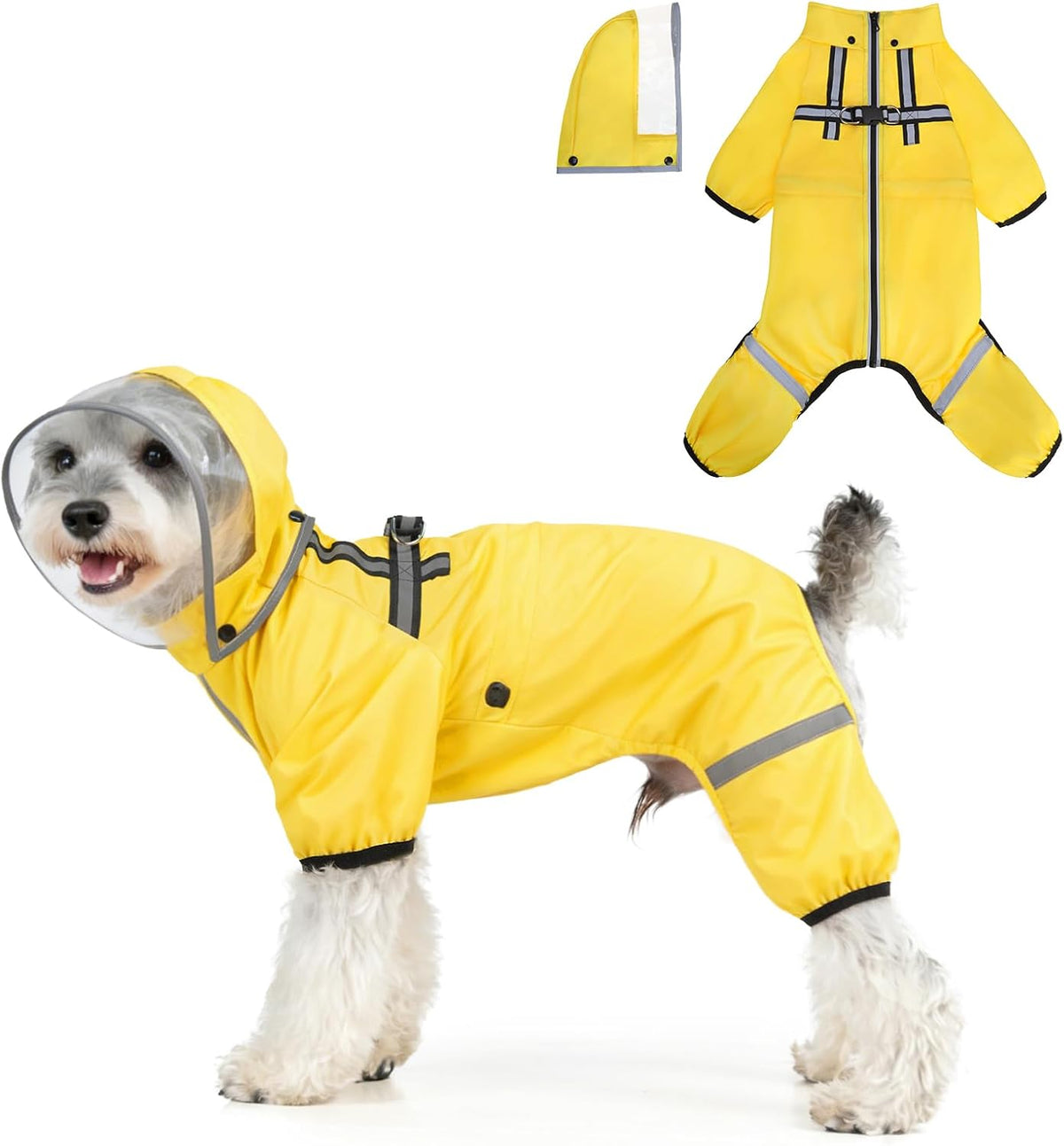 Dog Raincoat, Waterproof Zip-Up Dog Rain Jacket w/Detachable Hood