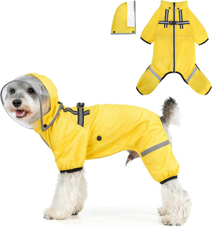 Dog Raincoat, Waterproof Zip-Up Dog Rain Jacket w/Detachable Hood