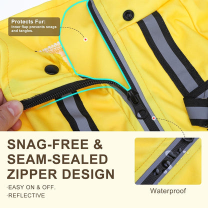 Dog Raincoat, Waterproof Zip-Up Dog Rain Jacket w/Detachable Hood