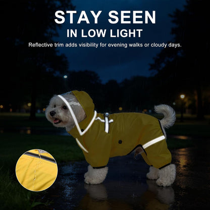 Dog Raincoat, Waterproof Zip-Up Dog Rain Jacket w/Detachable Hood