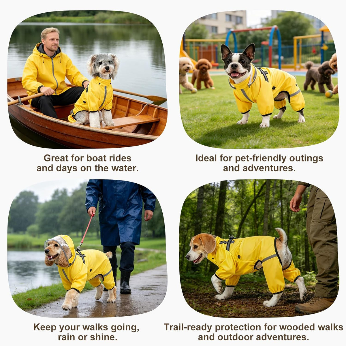 Dog Raincoat, Waterproof Zip-Up Dog Rain Jacket w/Detachable Hood