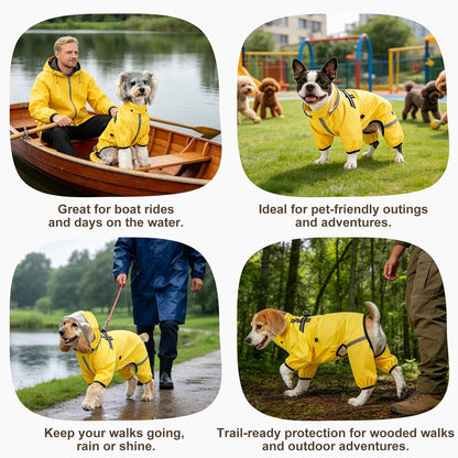 Dog Raincoat, Waterproof Zip-Up Dog Rain Jacket w/Detachable Hood