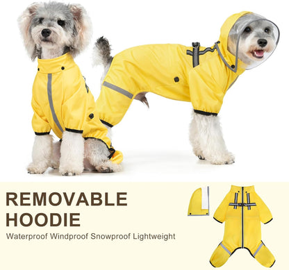 Dog Raincoat, Waterproof Zip-Up Dog Rain Jacket w/Detachable Hood