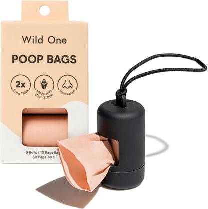 Dog Poop Bag Holder and Dispenser with Leash Attachment, Leak Proof, Easy Twist Top for Refills, Includes 1 Roll Bags, Blush