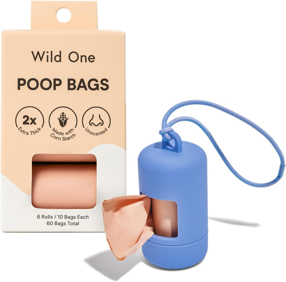 Dog Poop Bag Holder and Dispenser with Leash Attachment, Leak Proof, Easy Twist Top for Refills, Includes 1 Roll Bags, Blush