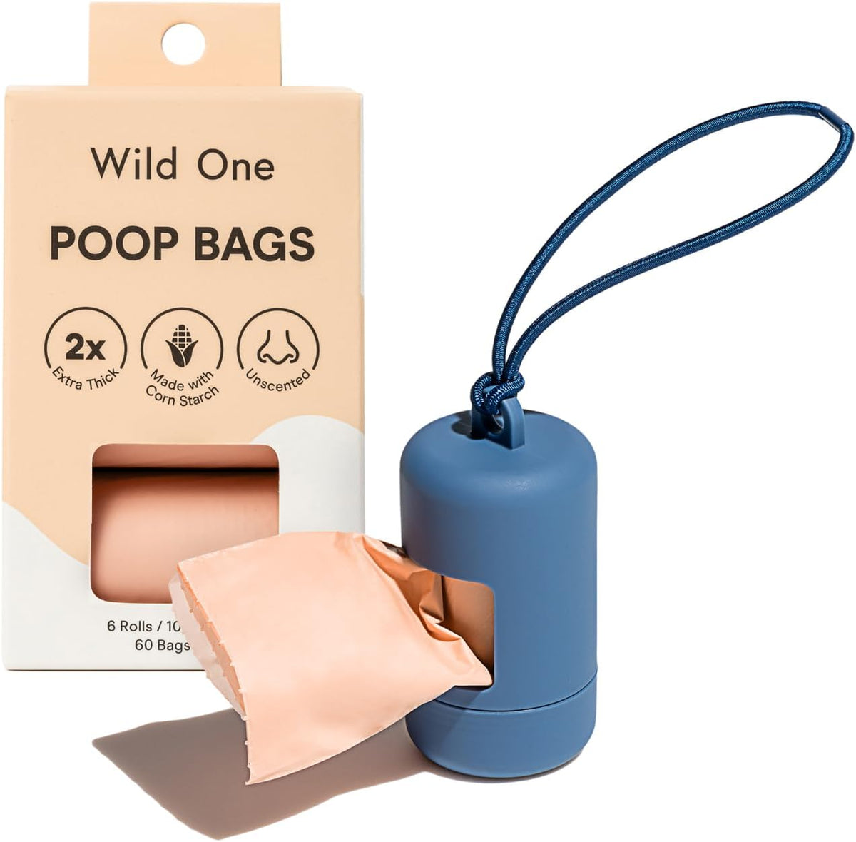 Dog Poop Bag Holder and Dispenser with Leash Attachment, Leak Proof, Easy Twist Top for Refills, Includes 1 Roll Bags, Blush