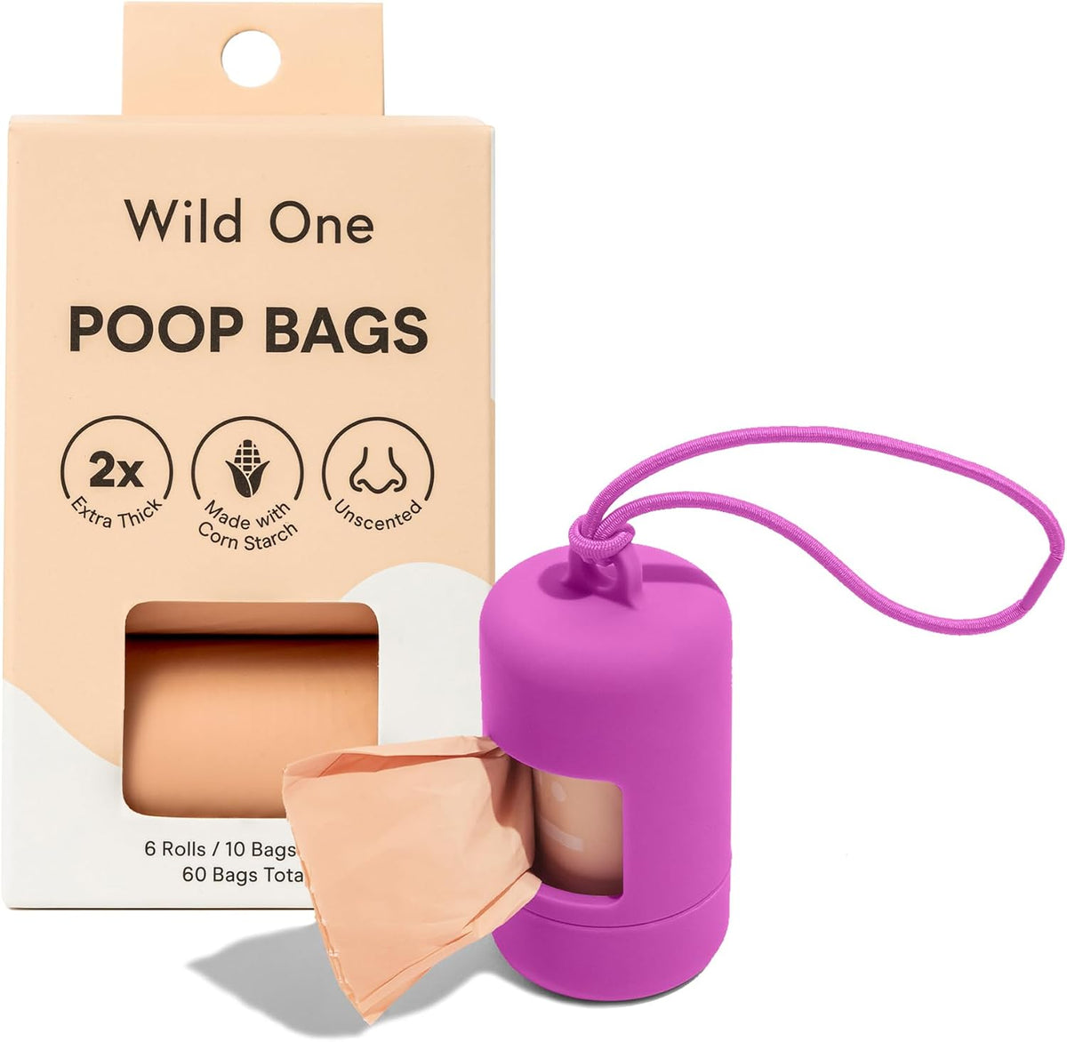 Dog Poop Bag Holder and Dispenser with Leash Attachment, Leak Proof, Easy Twist Top for Refills, Includes 1 Roll Bags, Blush