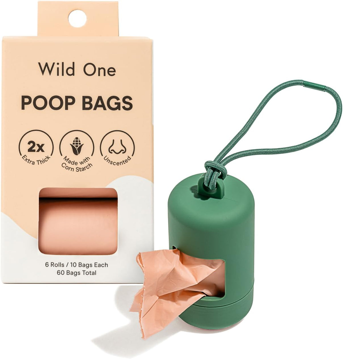 Dog Poop Bag Holder and Dispenser with Leash Attachment, Leak Proof, Easy Twist Top for Refills, Includes 1 Roll Bags, Blush