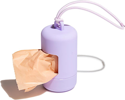 Dog Poop Bag Holder and Dispenser with Leash Attachment, Leak Proof, Easy Twist Top for Refills, Includes 1 Roll Bags, Blush