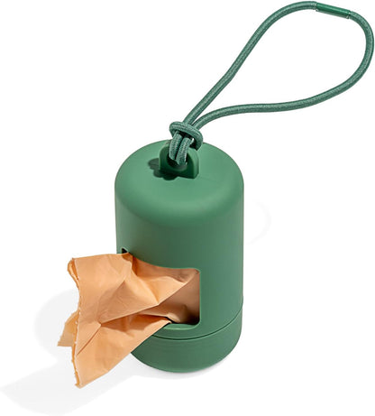 Dog Poop Bag Holder and Dispenser with Leash Attachment, Leak Proof, Easy Twist Top for Refills, Includes 1 Roll Bags, Blush