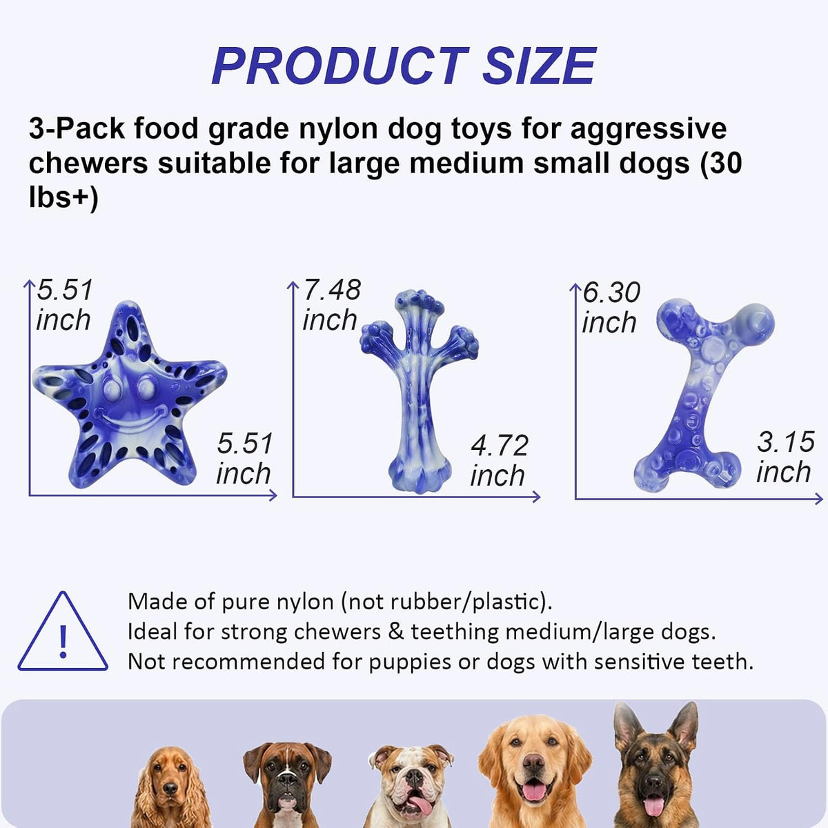 Dog Toys for Aggressive Chewers, 3-Pack Tough Dog Chew Toys