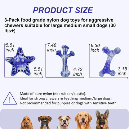 Dog Toys for Aggressive Chewers, 3-Pack Tough Dog Chew Toys