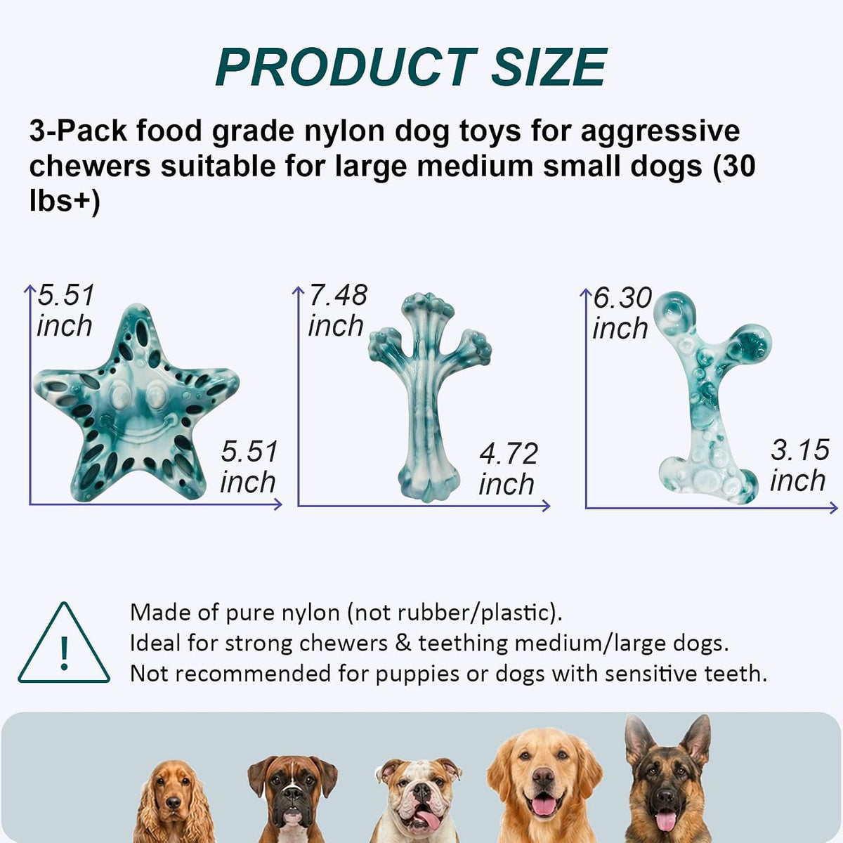 Dog Toys for Aggressive Chewers, 3-Pack Tough Dog Chew Toys