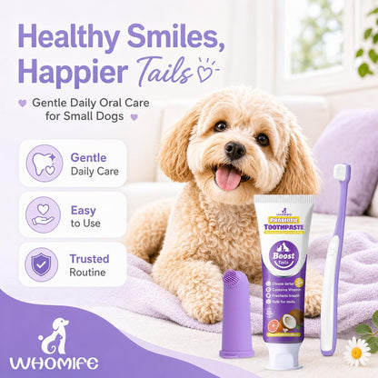 Small Dog Toothbrush Kit, 2.5oz Toothpaste & Finger Brush | Gentle Small Dog Care. Soft Brush Comfort. Finger-Fit Control. Coconut Chicken Flavor. Daily Routine.