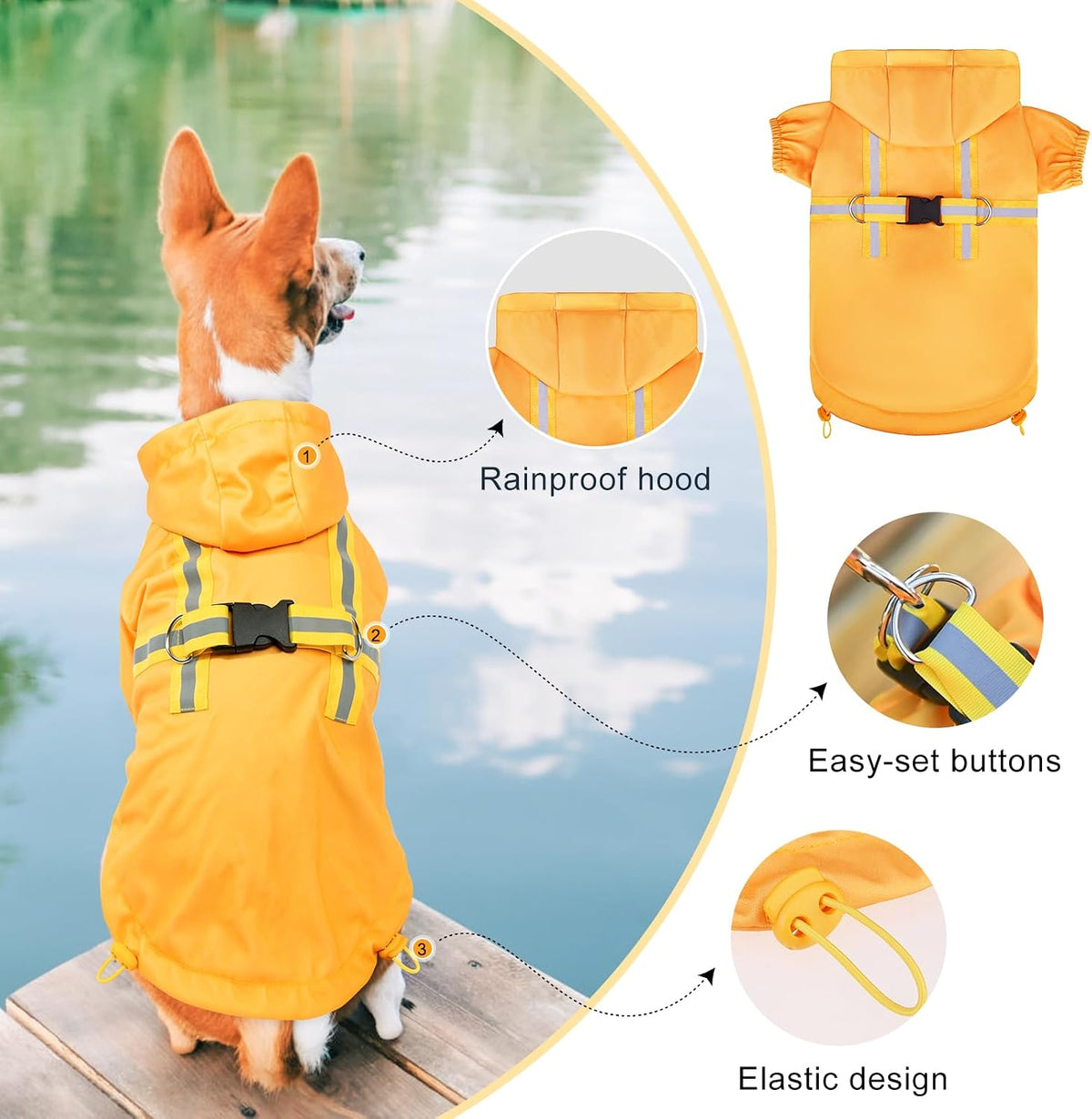 Dog Raincoats for Medium Dogs, Waterproof Rain Jacket with Hood