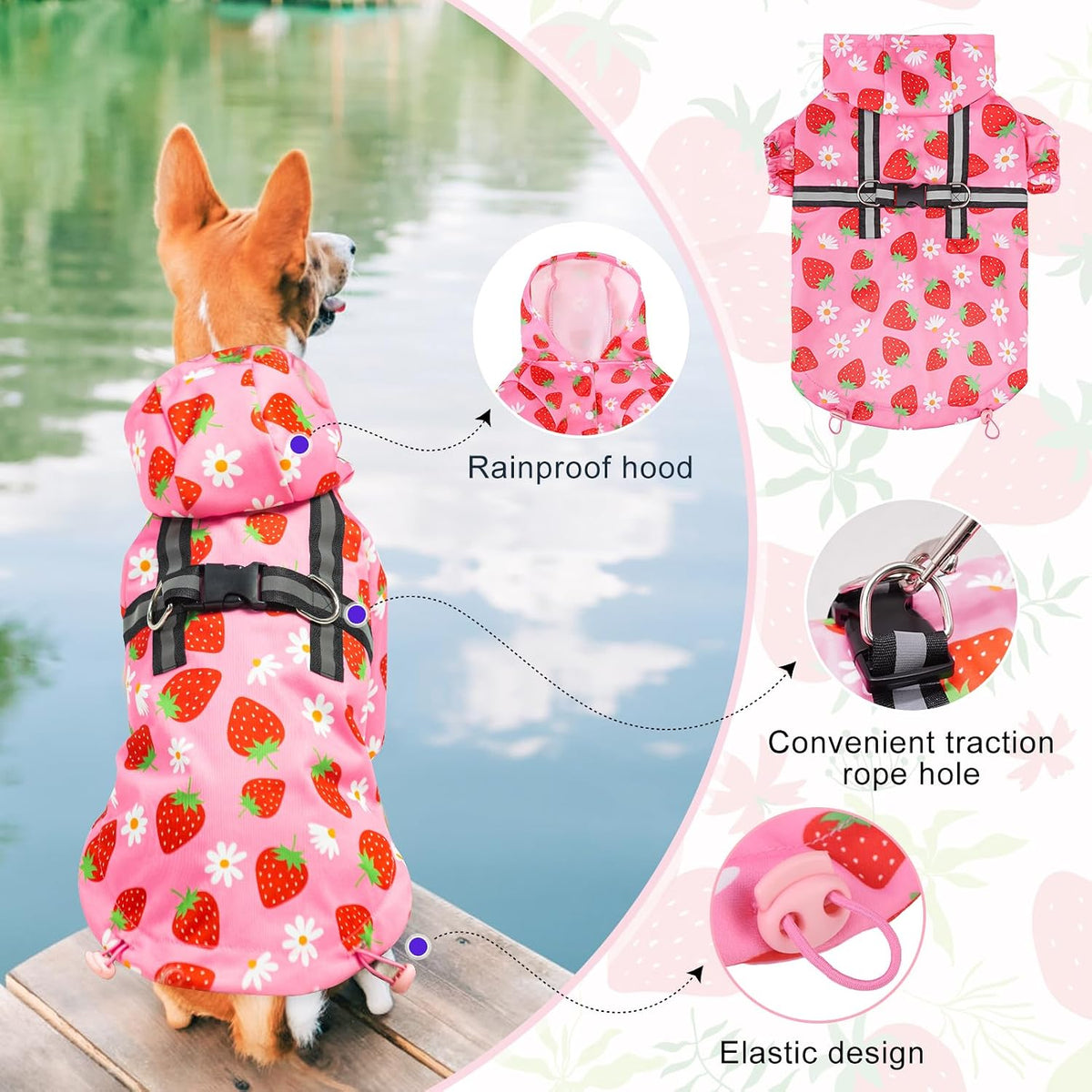 Dog Raincoats for Medium Dogs, Waterproof Rain Jacket with Hood