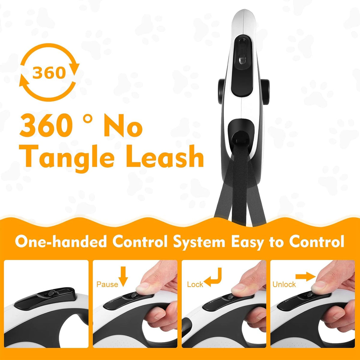 26 Ft Retractable Dog Leash with Chew Proof Cable - White