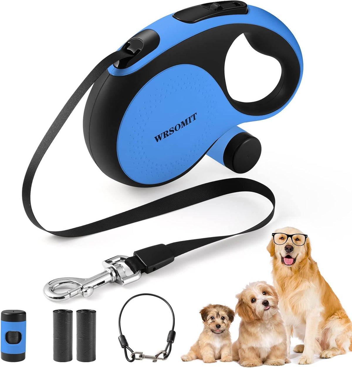 26 Ft Retractable Dog Leash with Chew Proof Cable - White