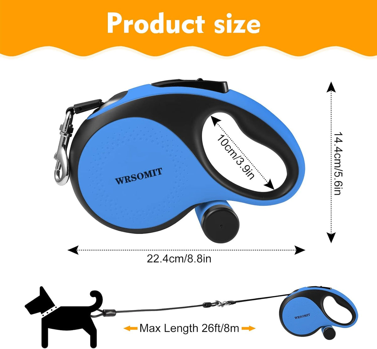 26 Ft Retractable Dog Leash with Chew Proof Cable - White