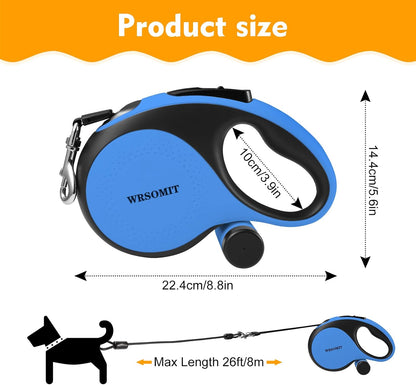 26 Ft Retractable Dog Leash with Chew Proof Cable - White