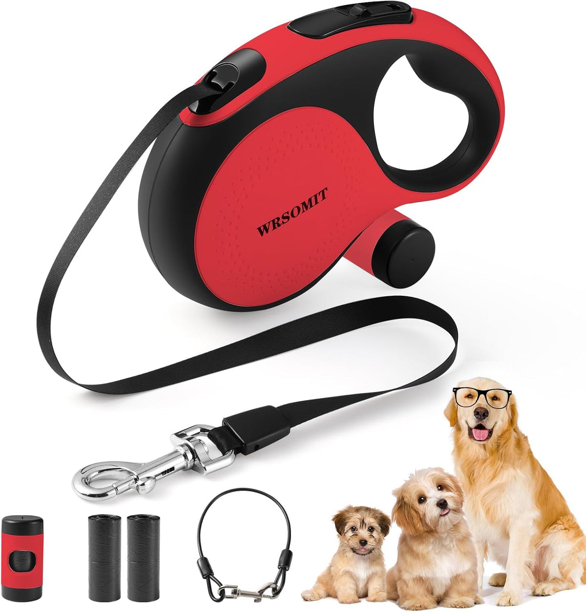 26 Ft Retractable Dog Leash with Chew Proof Cable - White