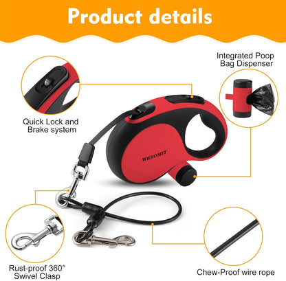 26 Ft Retractable Dog Leash with Chew Proof Cable - White